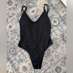 Aerie High Cut Open Back One Piece Swim Suite - Black Size Medium